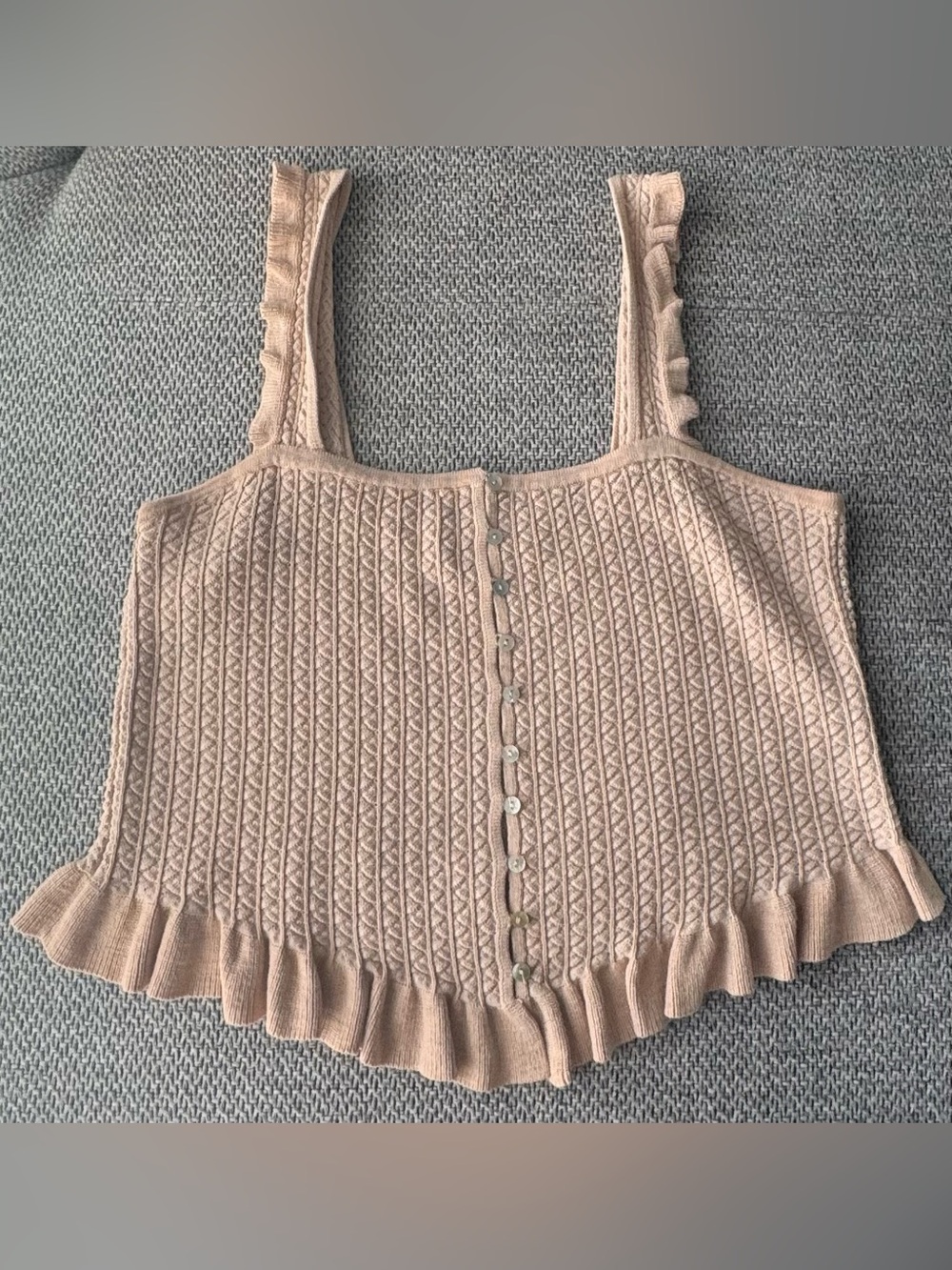 Zara Blush Pink Knit Ruffle Hem Tank Top Large Coquette Cottagecore - Picture 3 of 7